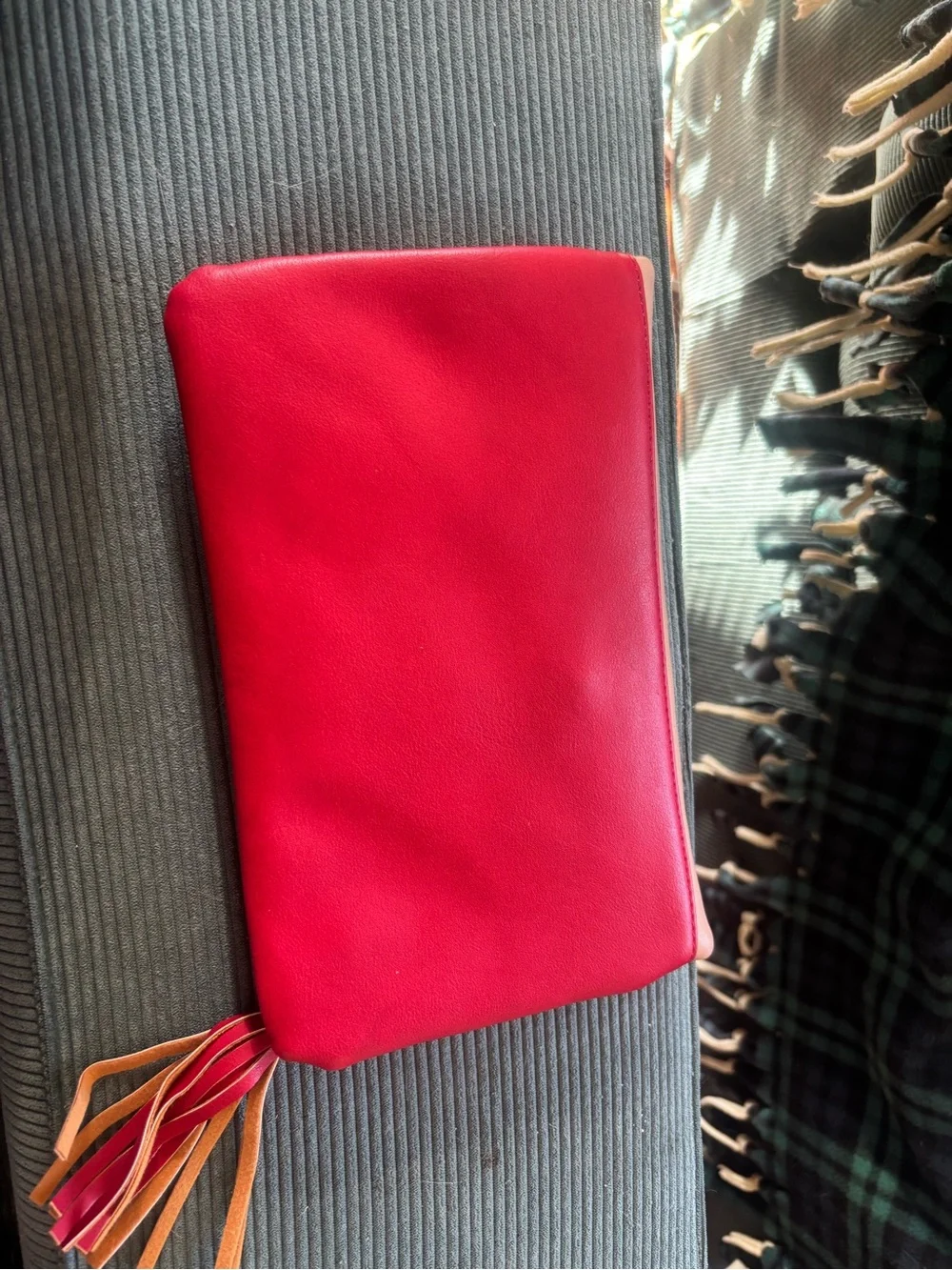 Two-Tone Red & Tan Women's Leather Clutch